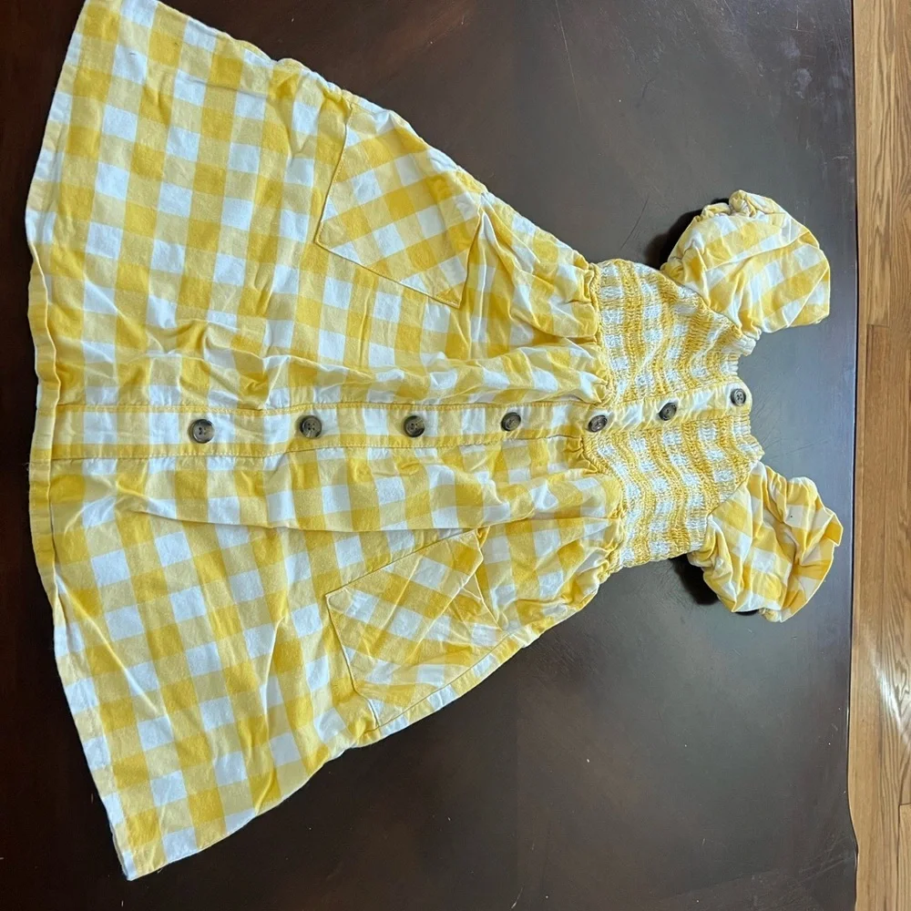 Wonder Nation Yellow and White Smocked Puff Sleeve Sundress